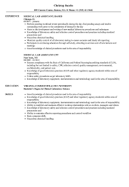 Medical laboratory technician role is responsible for patient, computer, phlebotomy, basic, interpersonal. Medical Lab Assistant Resume Samples Velvet Jobs