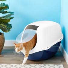 A litter box that's easier to lift and empty than traditional models; Frisco Hooded Cat Litter Box Navy Extra Large 26 In Chewy Com