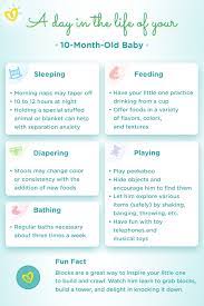 All babies vary, but here are some rough schedules you can use to make your own for your unique baby. 10 Month Old Baby Development Milestones Pampers