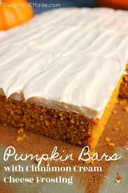 These Pumpkin Bars With Cinnamon Cream Cheese Frosting Are Like Pumpkin Sheet Cake But Frosted With A T Pumpkin Sheet Cake Pumpkin Pie Bars Sheet Cake Recipes
