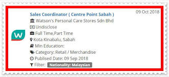 The capital of the state of sabah located on the island of borneo , this malaysian city is a growing resort destination due to its proximity to tropical islands, lush rainforests and mount kinabalu. Kerja Kosong Sales Coordinator Centre Kerja Kosong Sabah Facebook