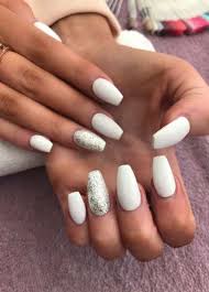 Glitter white acrylic tips with silver accent minus the. Nut White Acrylic Nails Coffin Novocom Top
