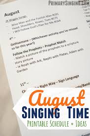 Singing Time Monthly Plan August 2019