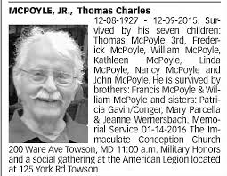 Obituary for Thomas Charles MCPOYLE, 1927-2015