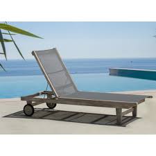 Courtyard Casual Deck Side Collection Teak Outdoor Sling Lounge Chair With Grey Cushions Teak Outdoor Outdoor Chaise Lounge Lounge Chair Outdoor