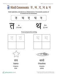 Each alphabet has corresponding hindi and english words with pictures. An Introduction To Hindi Consonants Ta Tha Da Dha Na Worksheet Education Com