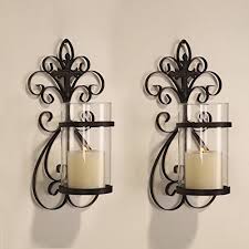 Pomeroy pentaro candle holder sconce wall lighting. Iron Candle Wall Sconce Holder Black Sconces 2 Set Decor Metal Pair Hanging Home Home Decor Candles