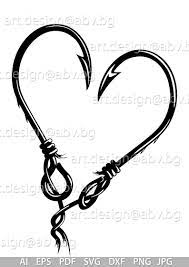 Vector Fishing Hooks Heart Ai Eps Pdf Png Svg Dxf Jpg Etsy Fish Hook Fish Eps