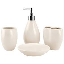 The bathroom or powder room is a great opportunity to experiment with your home decor style. 4 Piece Ceramic Bathroom Accessory Set Bathroom Accessories Set Includes Soap Dispenser Toothbrush Holder Tumbler Soap Dish Complete Bathroom Ensemble Sets For Bath Decor Ideas Home Gift Beige Amazon In Home Kitchen