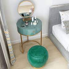 White Makeup Vanity Set With Drawer Velvet Stool Mirror Included Metal In Gold In 2021 Dressing Table For Small Space Small Dressing Table Minimalist Dressing Tables