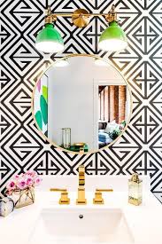 Powder room hair & beauty. Black And White Geometric Wallpaper In Powder Room Contemporary Bathroom Powder Room Wallpaper Contemporary Powder Room Powder Room Design