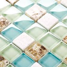 If you think it's white, you are wrong! Online Shop Blue Color Crystal Glass Mixed Sea Shell Mosaic Hmgm1148 For Kitchen Backsplas Beach Theme Kitchen Glass Mosaic Tiles Bathroom Beach House Interior