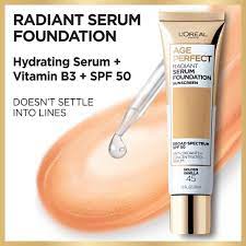 L Oreal Paris Age Perfect Radiant Serum Foundation With Spf 50 Beige Rose 1 Fl Oz Walmart Com In 2021 Foundation With Spf Hydrating Serum Loreal