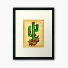 Cactus With Flowers Old School Tattoo Style Photographic Print By Boom Art Redbubble