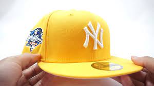 New York Yankees 2000 World Series New Era 59fifty Fitted Hat Yellow Pink Under Brim Big Apple New Era Caps Ny Yankees Pink Under Visor Fitteds Ecapcity