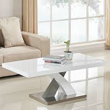 Axara Coffee Table Rectangular In White And Grey High Gloss With Stainless Steel Base Classic Loo Coffee Table Coffee Table Design Modern High Gloss Furniture
