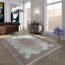Polyacryl Teppich Modern Barock Grau Rosa