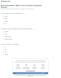 Quiz Worksheet Metric Tons To Grams Conversion Practice