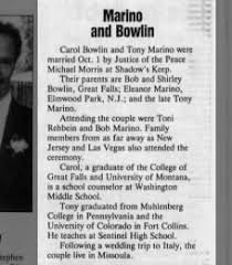 Carol Bowlin and Tony Marino wed Oct 1 1994