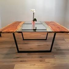 Live Edge Square Pecan Glass Table Live Edge Dining Table Dining Table Square Dining Tables