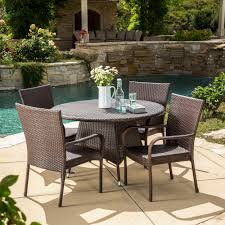 Bexton 5 Piece Dining Set With Images Wicker Dining Set Outdoor Dining Table Patio Dining Set