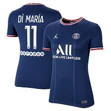 Fussball trikots für vereine kaufen mit eigenem. Psg X Jordan Heim Stadion Trikot 2021 22 Damen Mit Aufdruck Di Maria 11