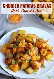 Chorizo Patatas Bravas Recipe Spicy Potatoes Talking Meals Recipe Spicy Recipes Appetizer Recipes Patatas Bravas Recipe