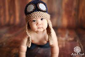 Baby Pilot Hat Aviator Navy Blue Hand Knit Knitted Photo Prop Newborn Flying Ace Infant Helmet With Goggles Over Newborn Photo Props Newborn Hat Aviator Hat