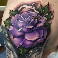Aaron Springs On Instagram Rose And Mini Bee On The Shoulder Cap Thanks Cody Reddaggertattoo I Girl Flower Tattoos Realistic Rose Tattoo Rose Hand Tattoo