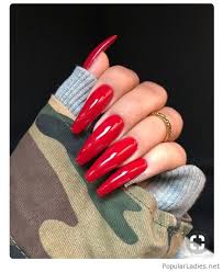 For your longer nails, shape it into a square. Very Long Red Nails And A Ring Long Red Nails Long Acrylic Nails Red Acrylic Nails