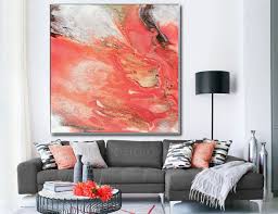 Large Watercolor Art Coral Print Salmon Color Decor Wall Etsy Modern Wall Decor Art Canvas Wall Art Large Wall Art