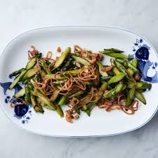 Stir Fried Asparagus With Bacon And Crispy Shallots Recipe Recipe Asparagus Fries Asparagus Bacon Shallot Recipes