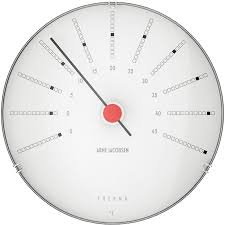 Urkassen er i massivt rustfri stål, og har en diameter på 34mm.glasset er hærdet m2 glas, og uret er vandtæt til 3atm. Aj Bankers Thermometer 12 Cm Arne Jacobsen Royaldesign De
