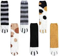 Luxury ladies' slipper socks & bed socks. Cat Paw Socks For Women 6 Pack Fuzzy Cat Feet Socks Plush Cozy Cotton Cat Paw Slipper Socks For Winter Indoor Warm Claw Socks Amazon In Clothing Accessories