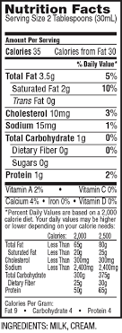 Half and half contains 315 calories per cup, or 20 calories per tbsp. Try Rockview Half Half Rockview