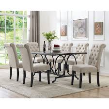 Moriville rect dining room ext table, chairs and bench 6pc set. Brassex Inc Soho 7 Piece Dining Set Table 6 Chairs Beige The Home Depot Canada