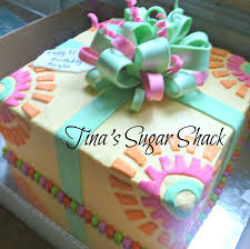 Cover 5 cake in green fondant and 8 in red fondant; 10 Square Cake Iced In Buttercream With A Fondant Bow Ribbon And Tag Square Birthday Cake 40th Birthday Cakes 21st Birthday Cakes