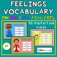 Feelings Vocabulary Boom Distance Learning Task Cards For Esl Eal Ell Eld Efl Vocabulary Activities Task Cards Vocabulary