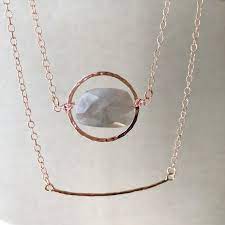 Rose Gold Hammered Bar Necklace Moonstone Necklace Layered Etsy Moonstone Necklace Rose Gold Layering Necklace Gold Necklace Layered