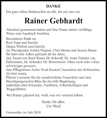 Traueranzeigen von Rainer Gebhardt