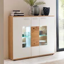 Esszimmer Highboard Croadiva In Weiss Eiche Furniert Mit Glas Highboard Esszimmerschrank Mobel Furs Wohnzimmer