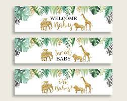 Gold Green Water Bottle Labels Printable Jungle Water Bottle Etsy Safari Baby Shower Invitations Bottle Labels Printable Baby Shower Water Bottles