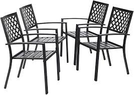 Amazon Com Mfstudio Black Metal Patio Stacking Chairs Wave Back Indoor Outdoor Dining Set Wrought Iron Chai Outdoor Dining Set Wrought Iron Chairs Iron Chair