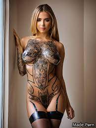 Porn image of woman nude piercing tattoos oiled body 18 blonde created by AI