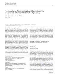 Pdf Psychopaths At Work Implications Of Lay Persons Use Of Labels And Behavioural Criteria For Psychopathy