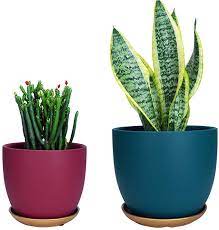 Amazon Com Ceramic Garden Plant Pots Modern Planters Flower Pots With Drainage Hole And Saucers For Indoor O Garden Plant Pots Flower Planters Modern Planters
