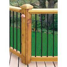 This deck railing combines richly stained wood with horizontal metal rods in an aged bronze finish to make the staircase a focal point of the yard. Veranda 15 Pc Aluminum Baluster Kit With 34 Inch Round Balusters End Caps And Brackets Fo The Home Depot Canada