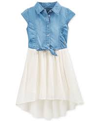 Guess Little Girls Denim To Chiffon Tie Front Dress Dresses Kids Baby Macy S Girls Denim Dress Kids Dress Dresses Kids Girl
