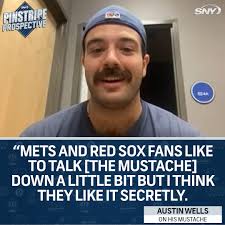 Austin Wells' mustache is universally appreciated...well, almost 👨 He  joins Sweeny Murti and Conor Foley