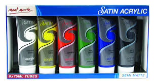 Mont Marte Satin Acrylic Paint Set Primary Colours 6pc X 75ml